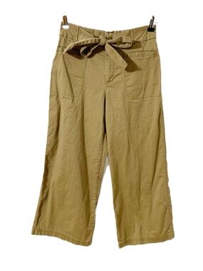 So Wide Leg Tie Waist Paper Bag Cropped Khaki Pants Front and Back Pockets